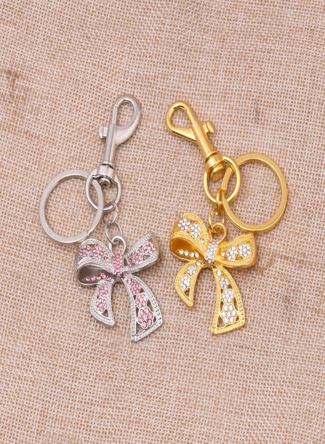 SORGERLY Pink Bow Bag Charm Keychain - Silver Key Chain, Cute Purse Handbag Accessories - Sparkly Gift for Women (Silver) - Image 5